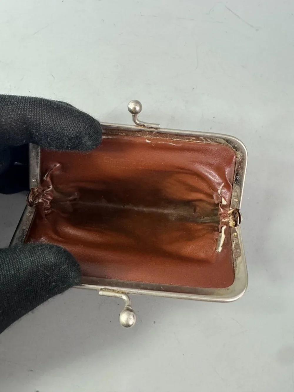 Vintage Christian Dior 1970 - 1980 Trotter Monogram Kiss-Lock Coin Purse - Brown